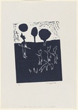 Artist: Deeaggadditt Phillips, Dennis. | Title: The Boy with one eye: the Fight | Date: 1986 | Technique: linocut, printed in dark blue ink, from one block