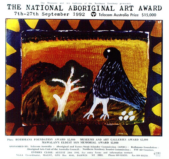 Artist: b'Munduwalawala, Ginger Riley.' | Title: b'The National Aboriginal Art Award' | Date: 1992 | Technique: b'photo-screenprint, printed in colour, from multiple stencils'