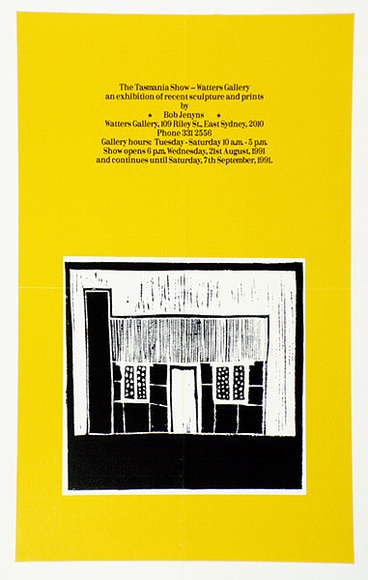 Artist: b'Jenyns, Bob.' | Title: b'Exhibition poster: Bob Jenyns' | Date: 1991 | Technique: b'offset-lithograph, printed in colour, from multiple plates'