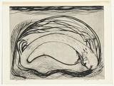 Artist: BOYD, Arthur | Title: Serpentine figure with feathers and insects. | Date: (1968-69) | Technique: drypoint and etching, printed in black ink, from one plate | Copyright: Reproduced with permission of Bundanon Trust