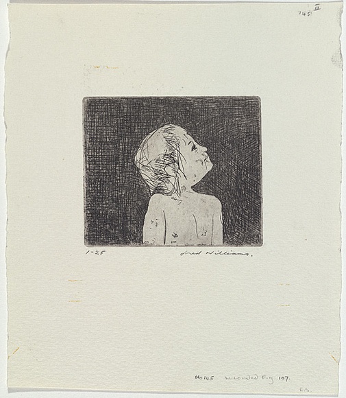 Artist: b'WILLIAMS, Fred' | Title: b'Isobel in profile looking up' | Date: 1965 | Technique: b'etching, aquatint' | Copyright: b'\xc2\xa9 Fred Williams Estate'