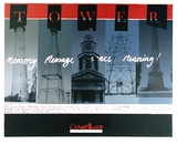 Artist: b'ARNOLD, Raymond' | Title: b'Tower: memory message, menace, meaning! the Tower Show, Chameleon, Hobart.' | Date: 1984 | Technique: b'screenprint, printed in colour, from four stencils'