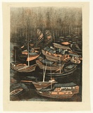 Artist: Thorpe, Lesbia. | Title: Aberdeen Harbour | Date: 1979 | Technique: woodcut, printed in colour, from four blocks