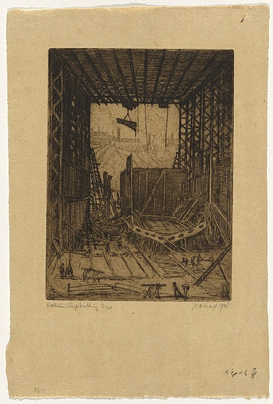 Artist: TRAILL, Jessie | Title: Northern shipbuilding | Date: 1938 | Technique: etching and aquatint, printed in black ink with plate-tone, from one plate