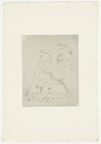Artist: BOYD, Arthur | Title: (Acrobats with snake and flower figure) [variant VI]. | Date: 1970 | Technique: etching, printed in black ink, from one plate | Copyright: Reproduced with permission of Bundanon Trust