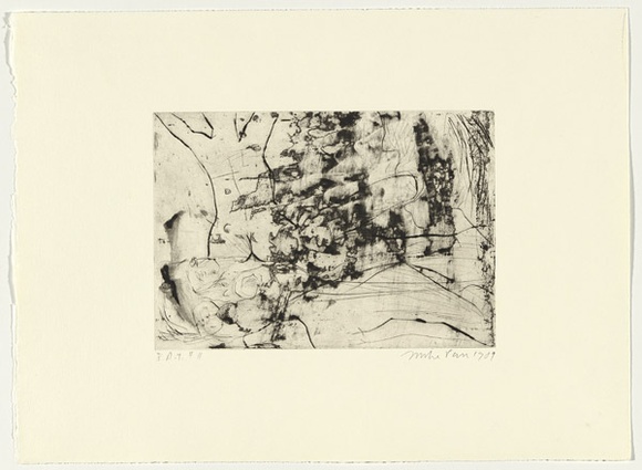 Artist: b'PARR, Mike' | Title: b'Gun into vanishing point 11' | Date: 1988-89 | Technique: b'drypoint and foul biting, printed in black ink, from one copper plate'