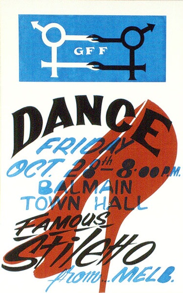 Artist: UNKNOWN | Title: G.F.F. Dance...Siletto fom Melb. | Date: 1977 | Technique: screenprint, printed in colour, from three stencils
