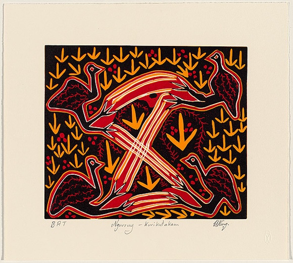 Artist: b'Davis-King, Graham.' | Title: b'Ngurruy - Kurikutakam.' | Date: 2007 | Technique: b'linocut, printed in colour, from three blocks'