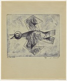Artist: b'Cant, James.' | Title: b'The bird' | Date: 1948 | Technique: b'cliche-verre, printed in blue pigment, from one hand-drawn glass plate'