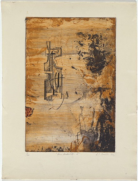 Artist: b'Backen, Earle.' | Title: b'Form suspended B.' | Date: 1963 | Technique: b'etching and aquatint, printed in colour'