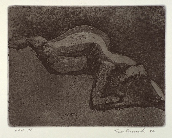 Artist: b'Anceschi, Eros.' | Title: b'not titled [sleeping figure]' | Date: 1986 | Technique: b'etching and aquatint, printed in black ink from one copper plate'