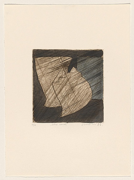 Title: b'Blue card' | Date: 1983 | Technique: b'drypoint, printed in black ink, from one perspex plate; additional hand-colouring'