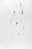 Artist: b'Powditch, Peter.' | Title: b'not titled [standing female nude - raised knee supporting elbow]' | Date: c.1972 | Technique: b'lithograph, printed in black ink, from one plate'
