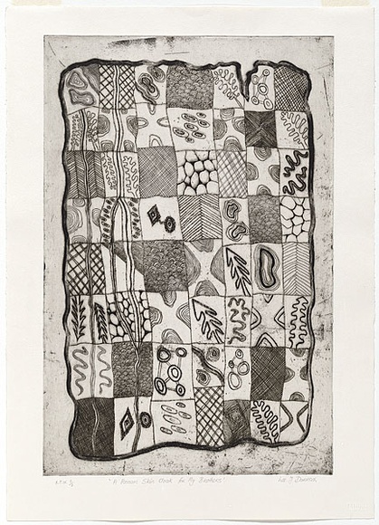 Artist: b'Darroch, Lee J.' | Title: b'A possum skin cloak for my brothers' | Date: 1999, August | Technique: b'etching and aquatint, printed in black ink, from one plate' | Copyright: b'\xc2\xa9 Lee Darroch, artist'