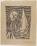Artist: Whisson, Ken. | Title: Girl and boat | Date: 1952-53 | Technique: linocut, printed in black ink, from one block