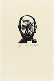 Artist: AMOR, Rick | Title: Self portrait. | Date: 1983 | Technique: woodcut, printed in black ink, from one block