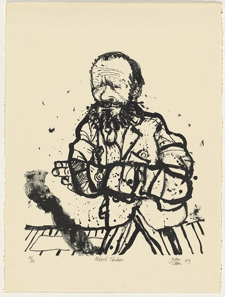 Artist: b'Olsen, John.' | Title: b'Albert Tucker' | Date: 1973 | Technique: b'lithograph, printed in black ink, from one stone' | Copyright: b'\xc2\xa9 John Olsen. Licensed by VISCOPY, Australia'