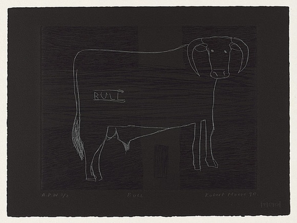 Artist: b'Moore, Robert.' | Title: b'Bull' | Date: 1990, October | Technique: b'etching, printed in colour, from three plates'