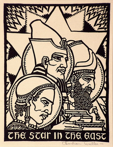 Artist: Waller, Christian. | Title: Greeting card: The Star in the East | Date: c.1932 | Technique: linocut, printed in black ink, from one block
