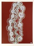 Artist: b'Tjungurrayi, Charlie Tararu.' | Title: b'Two snakes at Lampintjanya' | Date: 1981 | Technique: b'screenprint, printed in colour, from multiple stencils'