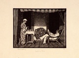 Artist: b'LINDSAY, Lionel' | Title: b'Morning tea' | Date: 1924 | Technique: b'wood-engraving, printed in black ink, from one block' | Copyright: b'Courtesy of the National Library of Australia'