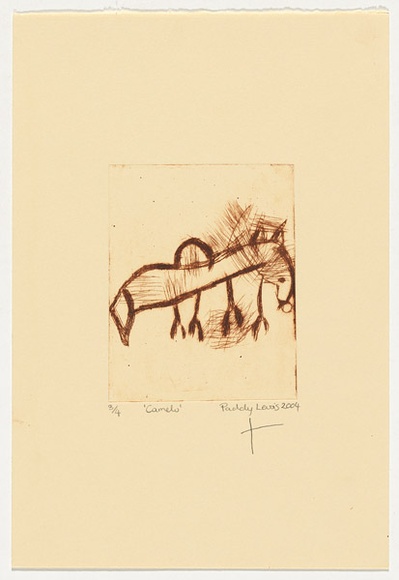 Artist: b'Japanangka Lewis, Paddy.' | Title: b'Camelu' | Date: 2004 | Technique: b'drypoint etching, printed in brown ink, from one perspex plate'