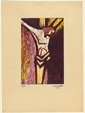 Title: b'not titled [Christ on the cross]' | Date: 1950s-60s | Technique: b'linocut, printed in colour, from multiple blocks'