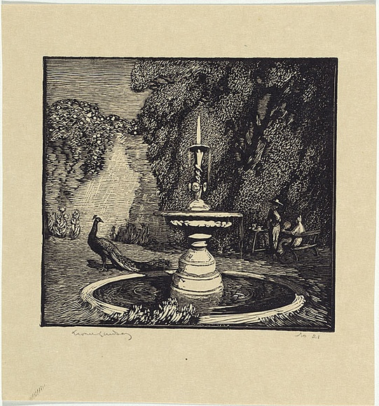 Artist: LINDSAY, Lionel | Title: The fountain | Date: 1922 | Technique: wood-engraving, printed in black ink, from one block | Copyright: Courtesy of the National Library of Australia