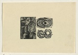 Title: not titled [three squares: soldier with shield, figure 0 and figure 8] | Date: 1960s | Technique: wood-engraving, printed in black ink, from one block