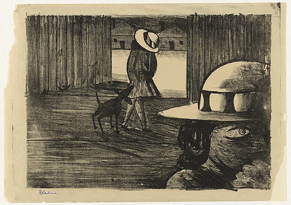 Artist: b'Blackman, Charles.' | Title: b'Schoolgirls with a dog.' | Date: (1953) | Technique: b'lithograph, printed in black ink, from one zinc plate'