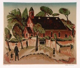 Artist: b'Sumner, Alan.' | Title: b'Macedon church' | Date: 1947 | Technique: b'screenprint, printed in colour, from five stencils'