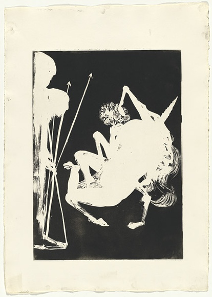 Artist: b'BOYD, Arthur' | Title: b'The Unicorn before the Emperor.' | Date: 1973-74 | Technique: b'aquatint, printed in black ink, from one plate' | Copyright: b'Reproduced with permission of Bundanon Trust'