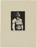 Artist: b'Counihan, Noel.' | Title: b'In the shadow of disaster... the wife.' | Date: 1947 | Technique: b'linocut, printed in black ink, from one block'