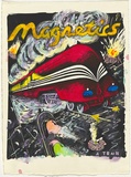 Artist: b'WORSTEAD, Paul' | Title: b'Magnetics - a train' | Date: 1984 | Technique: b'screenprint, printed in black ink, from one stencil; hand-coloured' | Copyright: b'This work appears on screen courtesy of the artist'