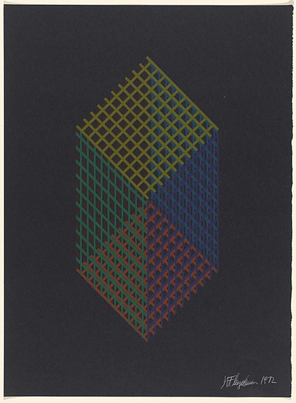 Artist: b'Flugelman, Bert.' | Title: b'(Cube in mesh).' | Date: 1972 | Technique: b'screenprint, printed in colour, from six stencils' | Copyright: b'\xc2\xa9 Bert Flugelman'