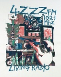 Artist: UNKNOWN | Title: Living Radio t-shirt design | Date: 1991, September | Technique: screenprint, printed in colour, from multiple stencils
