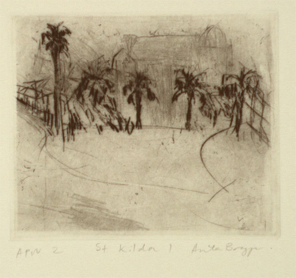 Artist: b'Bragge, Anita.' | Title: b'St Kilda.' | Date: 1999, March | Technique: b'drypoint, printed in black ink, from one plate'