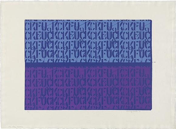 Artist: b'WALKER, Murray' | Title: b'Four letter repetition.' | Date: 1970 | Technique: b'linocut, printed in colour, from multiple blocks'