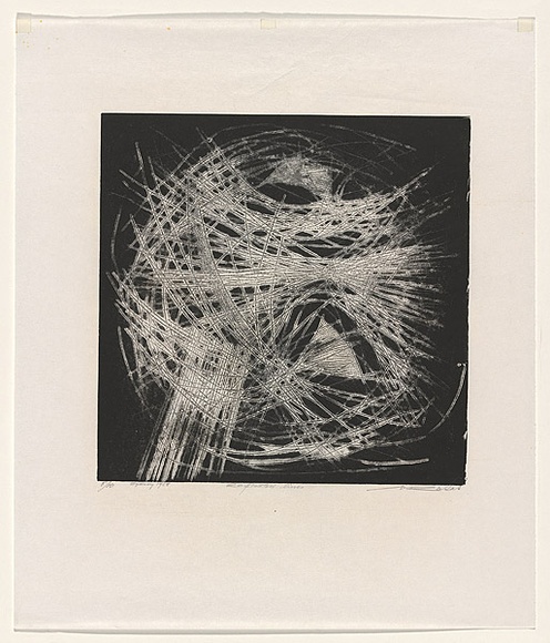 Artist: b'Ratas, Vaclovas.' | Title: b'Reflected lines' | Date: 1968 | Technique: b'woodcut, printed in black ink, from one block'