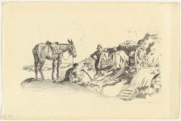 Artist: b'Dyson, Will.' | Title: b'With the guns at Lavieville.' | Date: 1918 | Technique: b'lithograph, printed in black ink, from one stone'