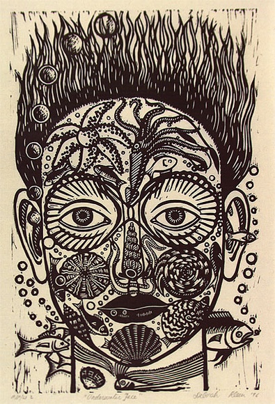 Artist: Klein, Deborah. | Title: Underwater face | Date: 1996, 28 September | Technique: linocut, printed in black ink, from one block