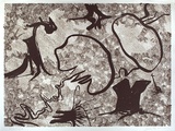 Artist: b'Ely, Bonita.' | Title: b'not titled [brown cross-hatching overlayed with black line structures]' | Date: 1984 | Technique: b'lithograph, printed in colour, from two plates'