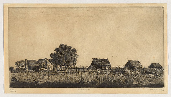 Artist: b'URE SMITH, Sydney' | Title: b'The three barns.' | Date: 1921 | Technique: b'etching, printed in warm black ink with plate-tone, from one plate'