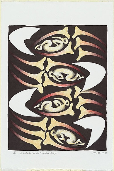 Artist: b'Hovell, John.' | Title: b'E hoki te iwi ko tomatau Kainga' | Date: 1988 | Technique: b'lithograph, printed in colour, from multiple stones'