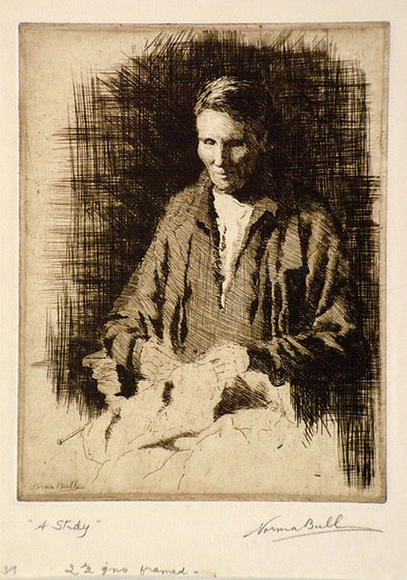 Artist: b'Bull, Norma C.' | Title: b'A study.' | Date: 1939 | Technique: b'etching, printed in brown ink with plate-tone, from one plate'