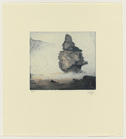 Title: b'Rock, Port Campbell Coast, Victoria' | Date: 1989 | Technique: b'etching, printed in blue and orange ink, from one plate'