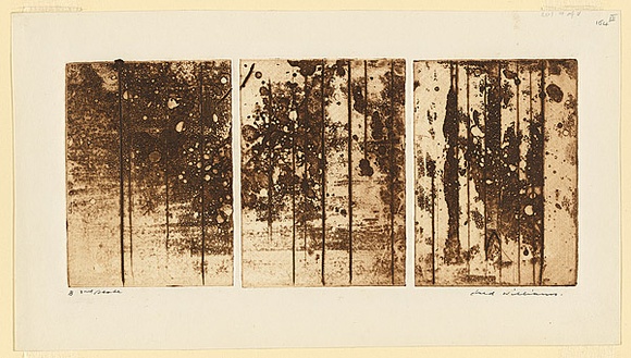 Artist: b'WILLIAMS, Fred' | Title: b'Landscape triptych. Number 2' | Date: 1962 | Technique: b'aquatint, open biting, engraving, drypoint' | Copyright: b'\xc2\xa9 Fred Williams Estate'