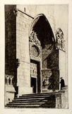 Artist: b'LINDSAY, Lionel' | Title: b'A doorway, Burgos Cathedral' | Date: 1926 | Technique: b'etching and aquatint,  printed in warm black ink, from one plate' | Copyright: b'Courtesy of the National Library of Australia'