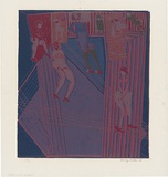 Artist: b'WALKER, Murray' | Title: b'Pictures at an exhibition.' | Date: 1968 | Technique: b'linocut, printed in colour, from multiple blocks'