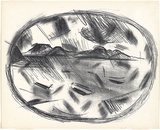 Artist: b'McCahon, Colin.' | Title: b'Puketutu Manakau 3' | Date: 1957 | Technique: b'lithograph, printed in black ink, from one cardboard plate'